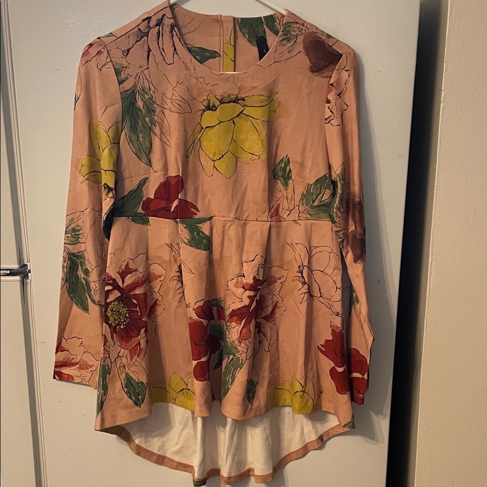 Melissa McCarthy Seven7 NWT‎ Small Pink Floral Tunic Blouse